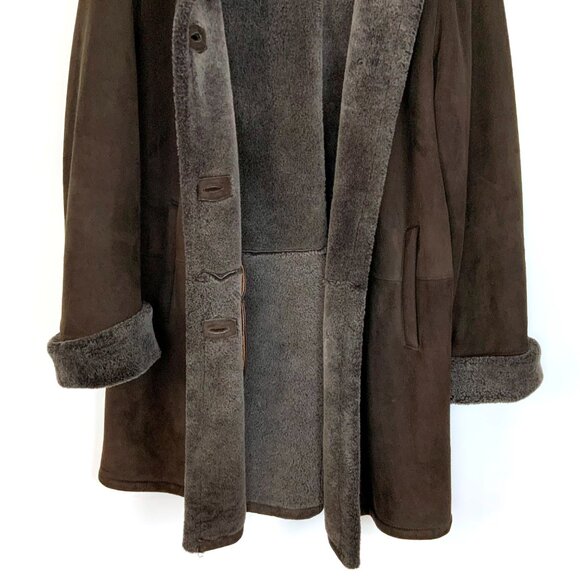 Marco Gianotti Macy's Brown Genuine Sherling Hooded Coat Sz 8 - Picture 6 of 16